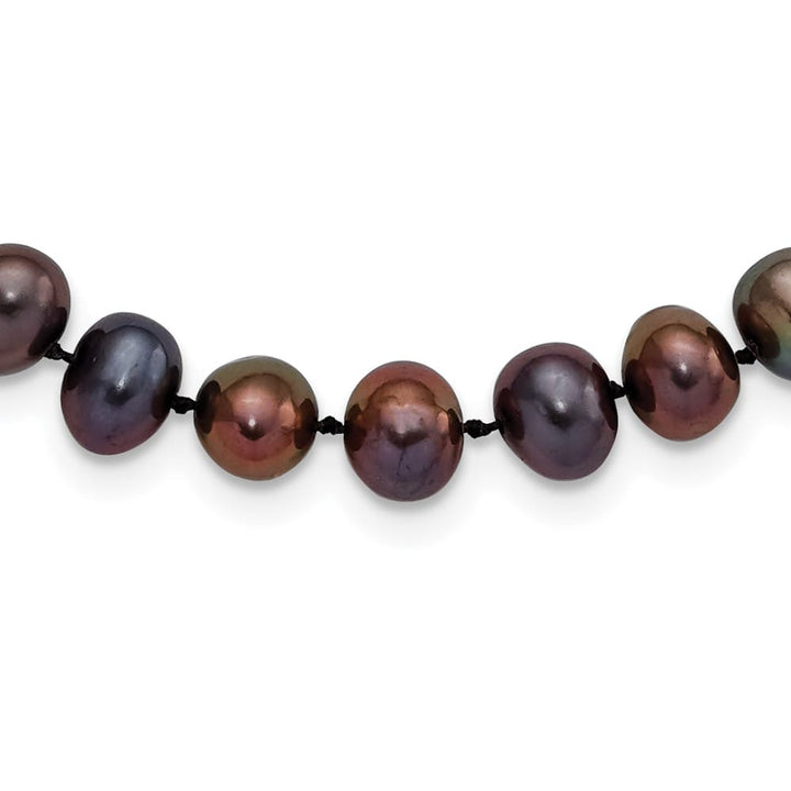 Sterling Silver 7-8mm Black Near-Round Cultured Pearl 20 inch Necklace