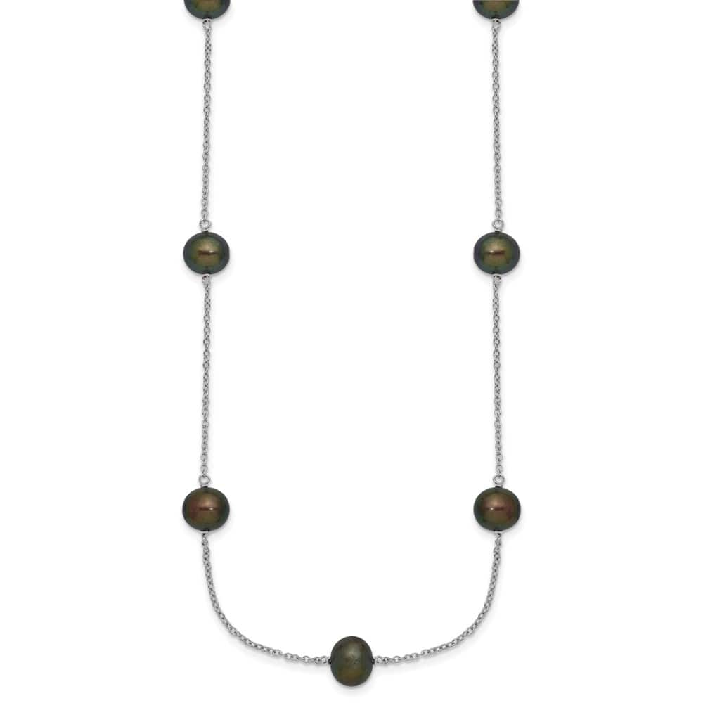 Sterling Silver 7-8mm Black Semi-Round Cultured Pearl 18 inch Necklace