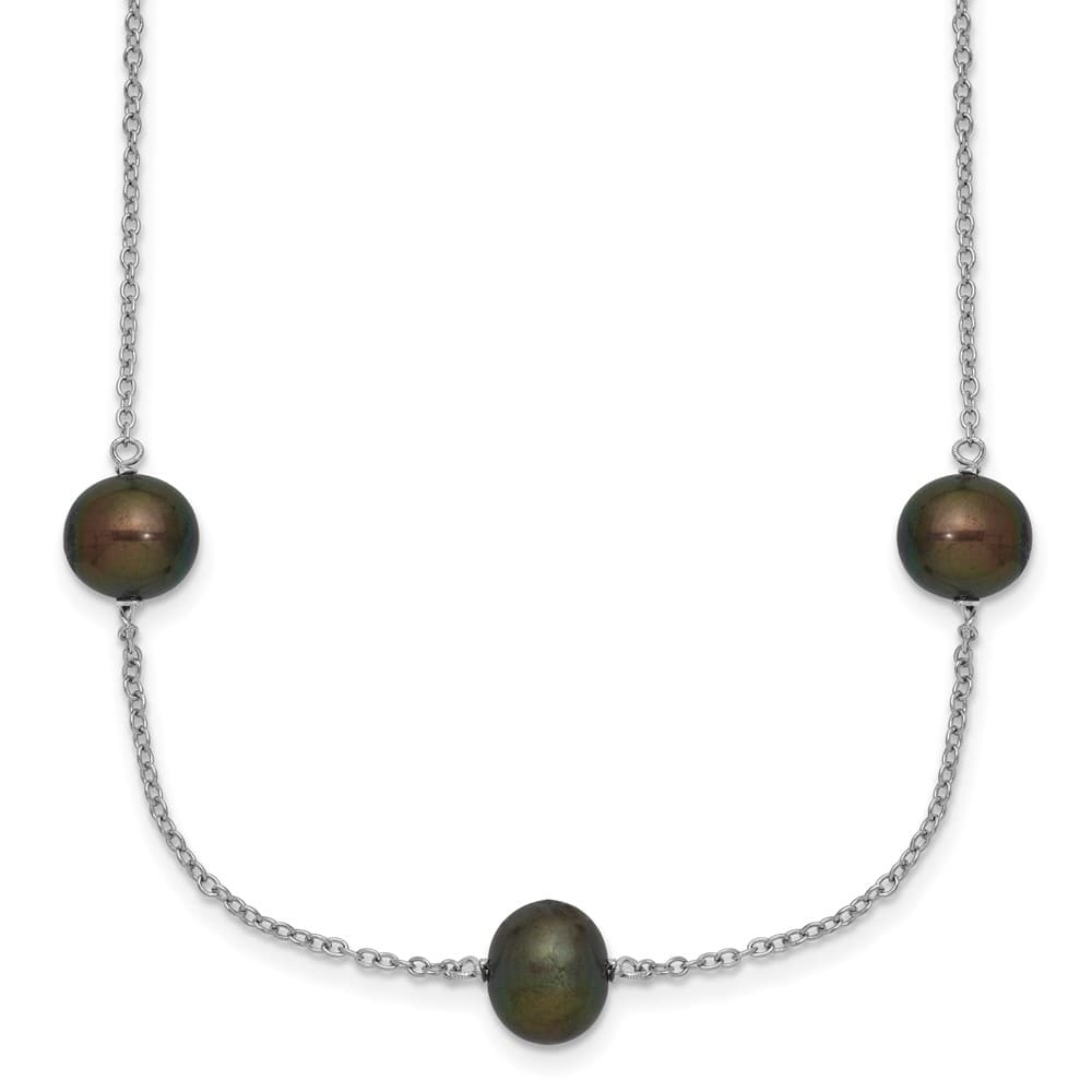 Sterling Silver 7-8mm Black Semi-Round Cultured Pearl 18 inch Necklace