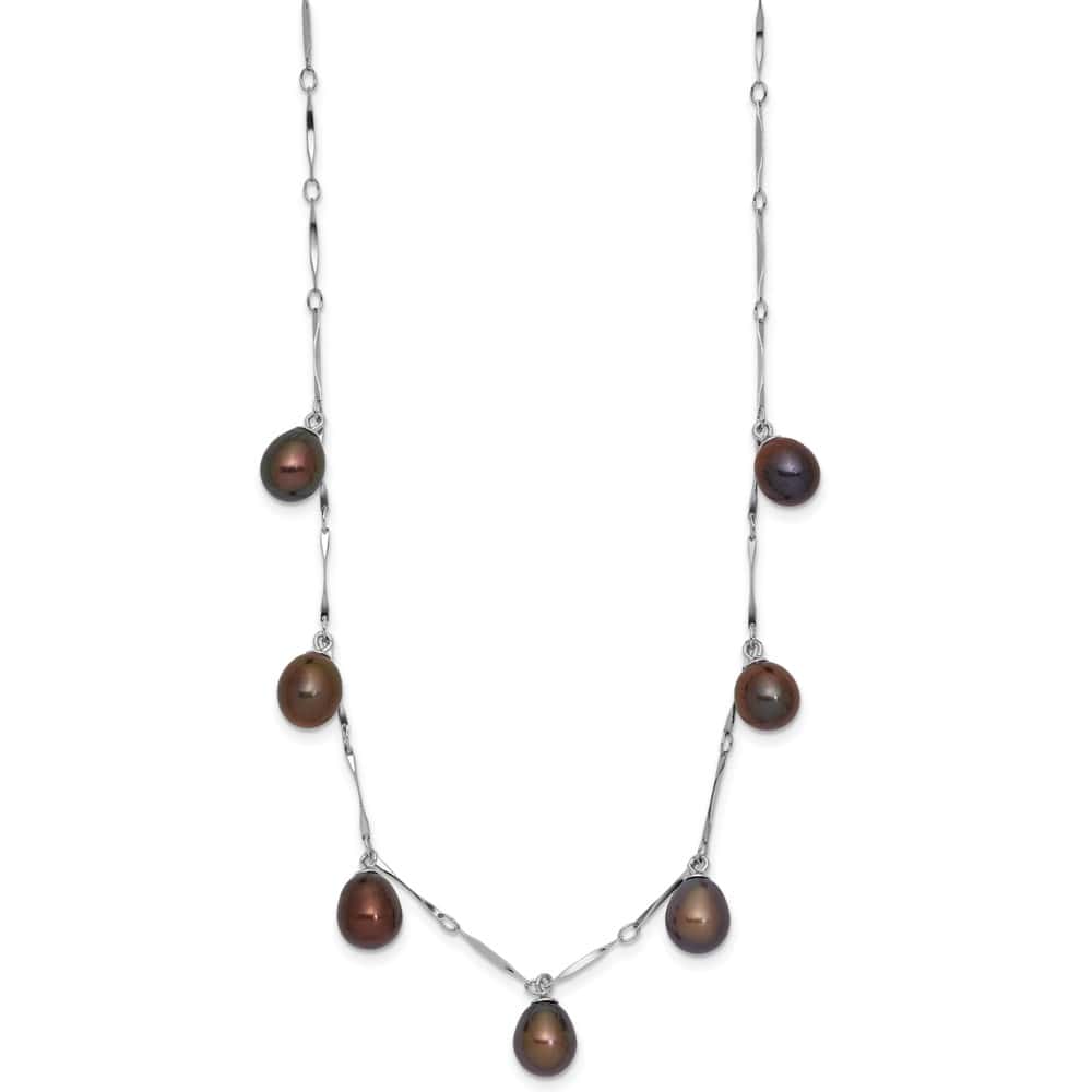Sterling Silver 7-8mm Black Teardrop Cultured Pearl 17.5 inch Necklace