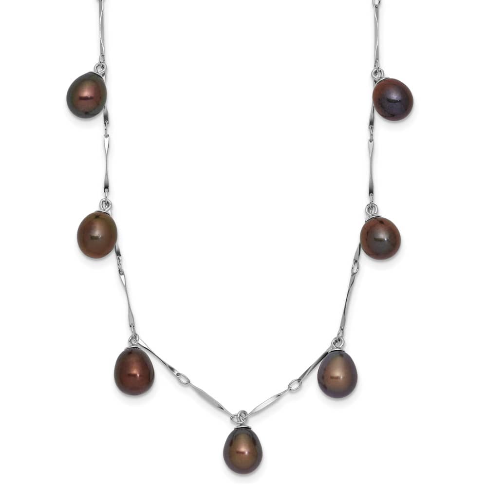 Sterling Silver 7-8mm Black Teardrop Cultured Pearl 17.5 inch Necklace