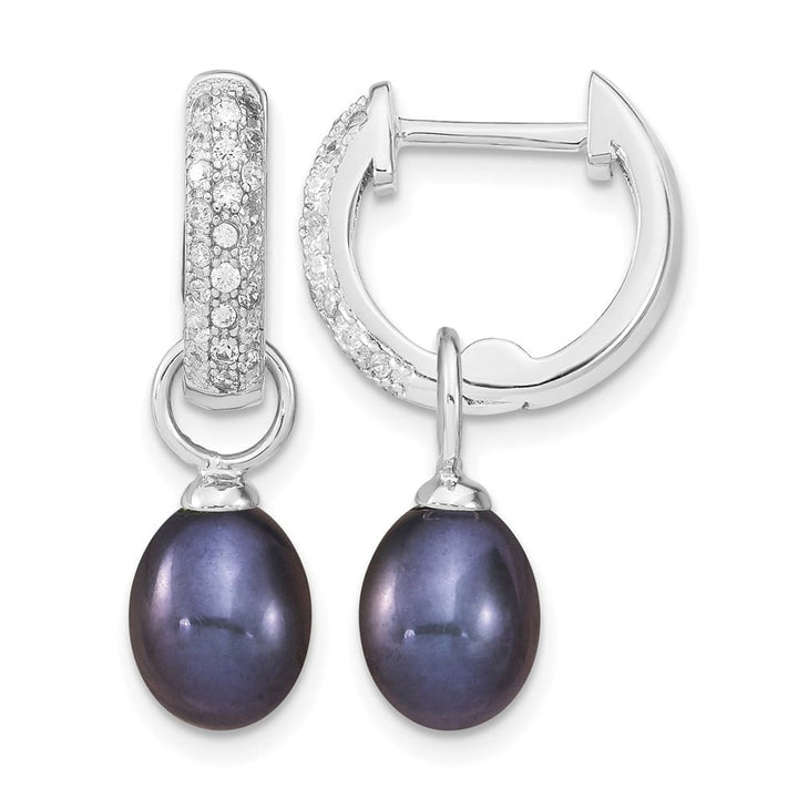 Sterling Silver 7-8mm Black White Rice Pearl CZ Post Set Earrings, view 4 of 7