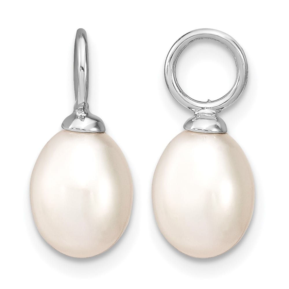 Sterling Silver 7-8mm Black White Rice Pearl CZ Post Set Earrings, view 7 of 7