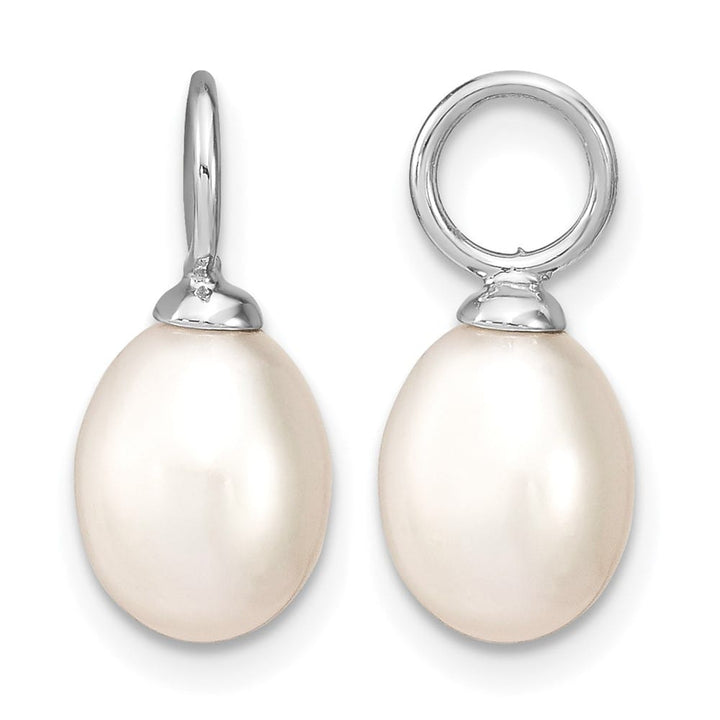 Sterling Silver 7-8mm Black White Rice Pearl CZ Post Set Earrings, view 7 of 7