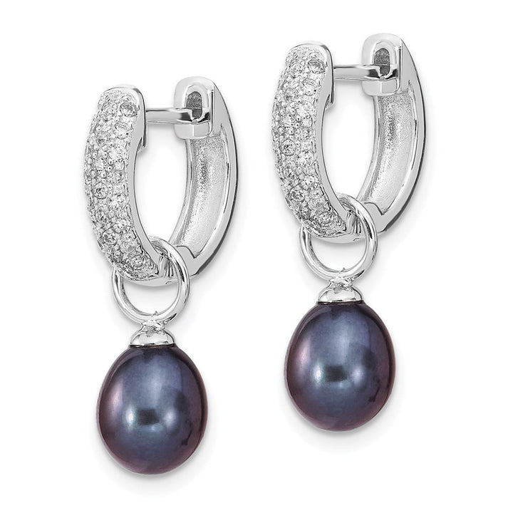 Sterling Silver 7-8mm Black White Rice Pearl CZ Post Set Earrings, view 6 of 7