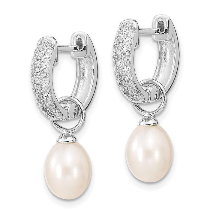Sterling Silver 7-8mm Black White Rice Pearl CZ Post Set Earrings, view 5 of 7