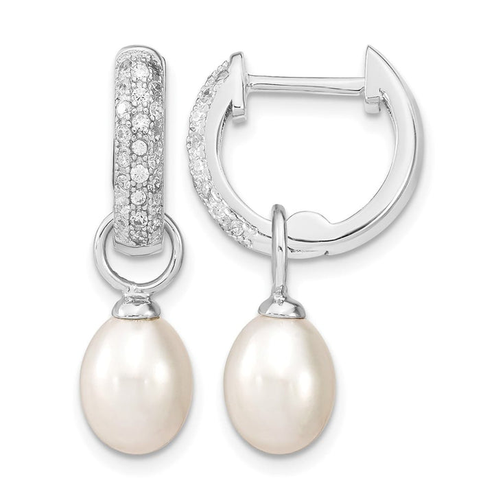Sterling Silver 7-8mm Black White Rice Pearl CZ Post Set Earrings, view 3 of 7