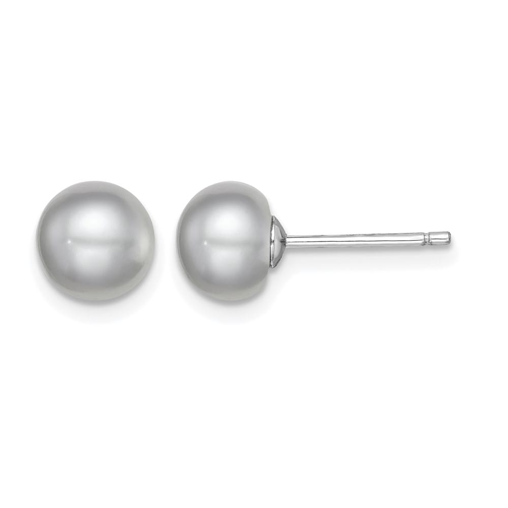 Sterling Silver 7-8mm Gray Button Freshwater Pearl Post Earrings, view 1 of 4