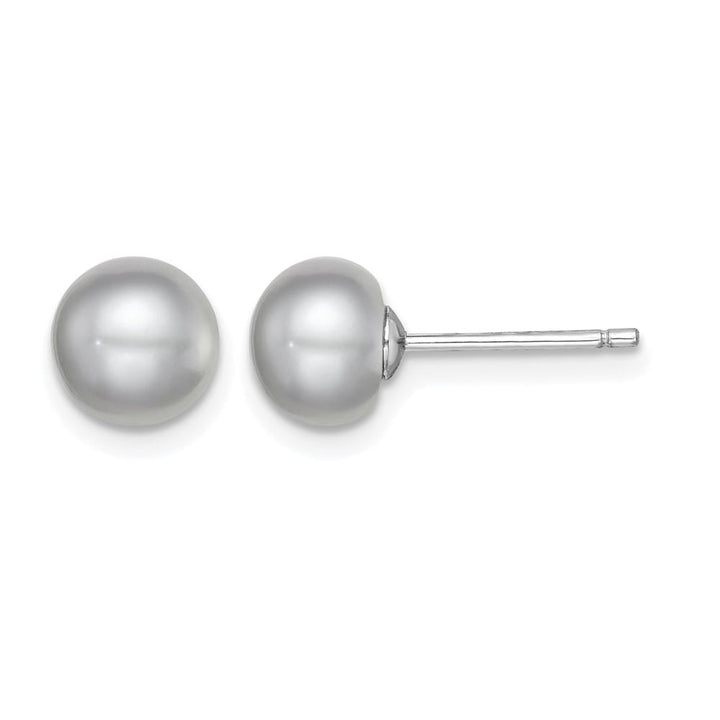 Sterling Silver 7-8mm Gray Button Freshwater Pearl Post Earrings, view 1 of 4
