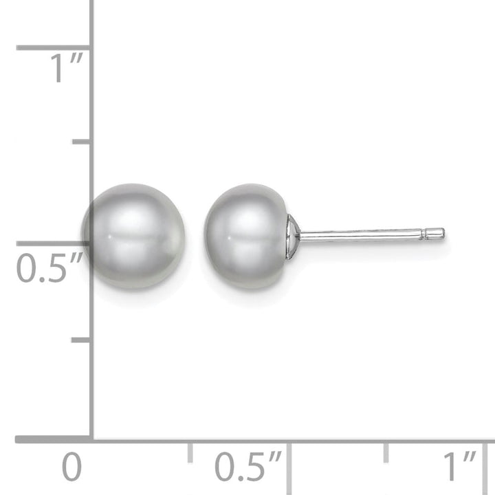 Sterling Silver 7-8mm Gray Button Freshwater Pearl Post Earrings, view 4 of 4