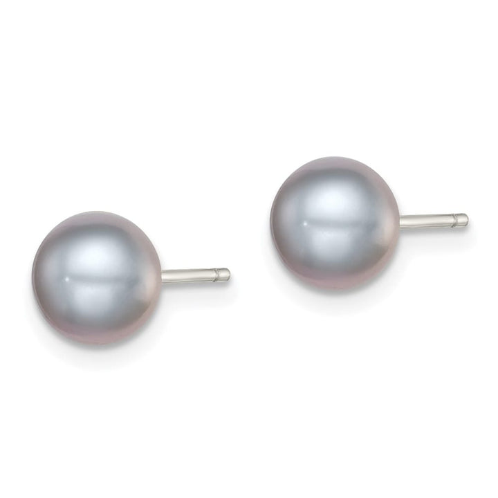 Sterling Silver 7-8mm Gray Button Freshwater Pearl Post Earrings, view 2 of 4
