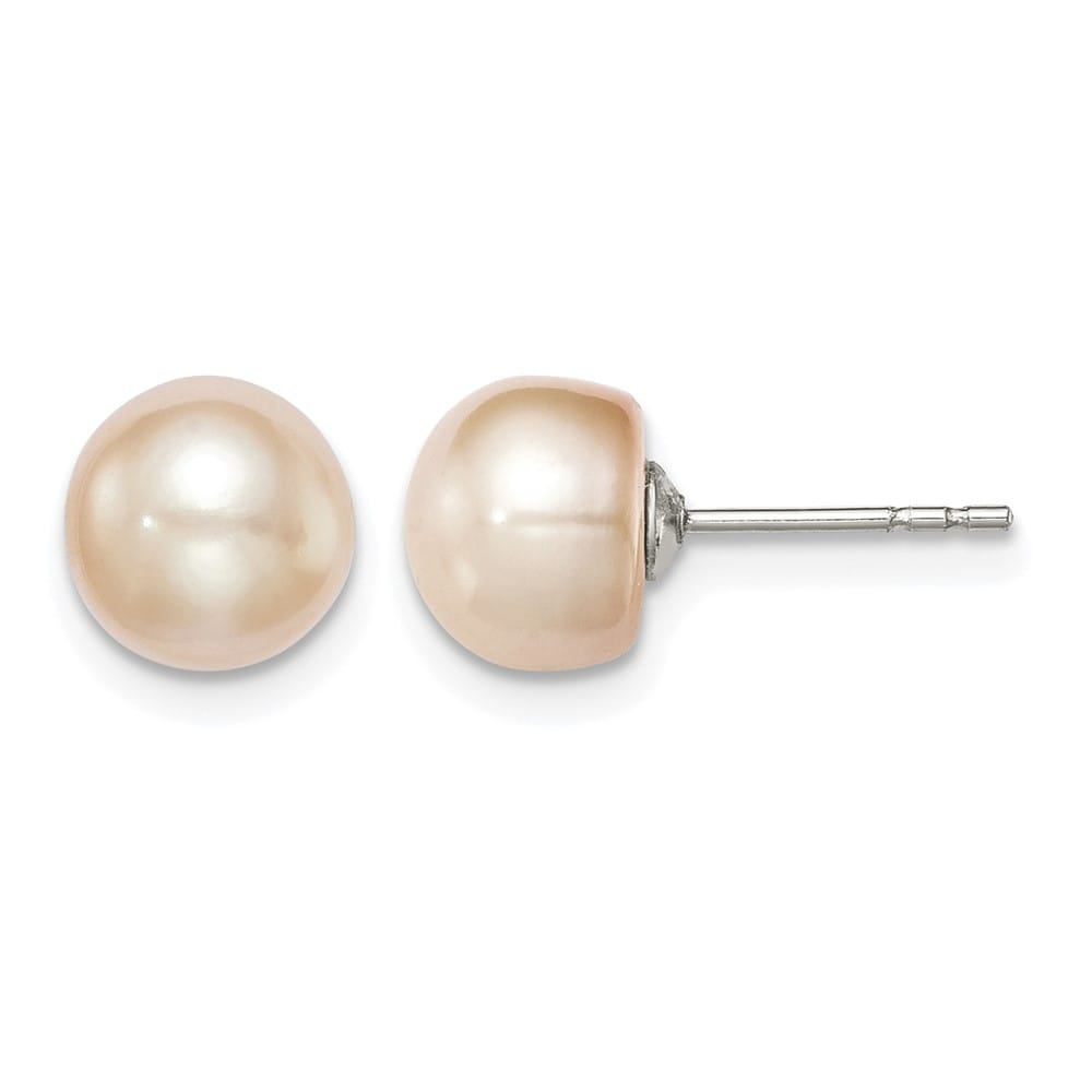 Sterling Silver 7-8mm Pink Button Freshwater Pearl Post Earrings, view 1 of 4
