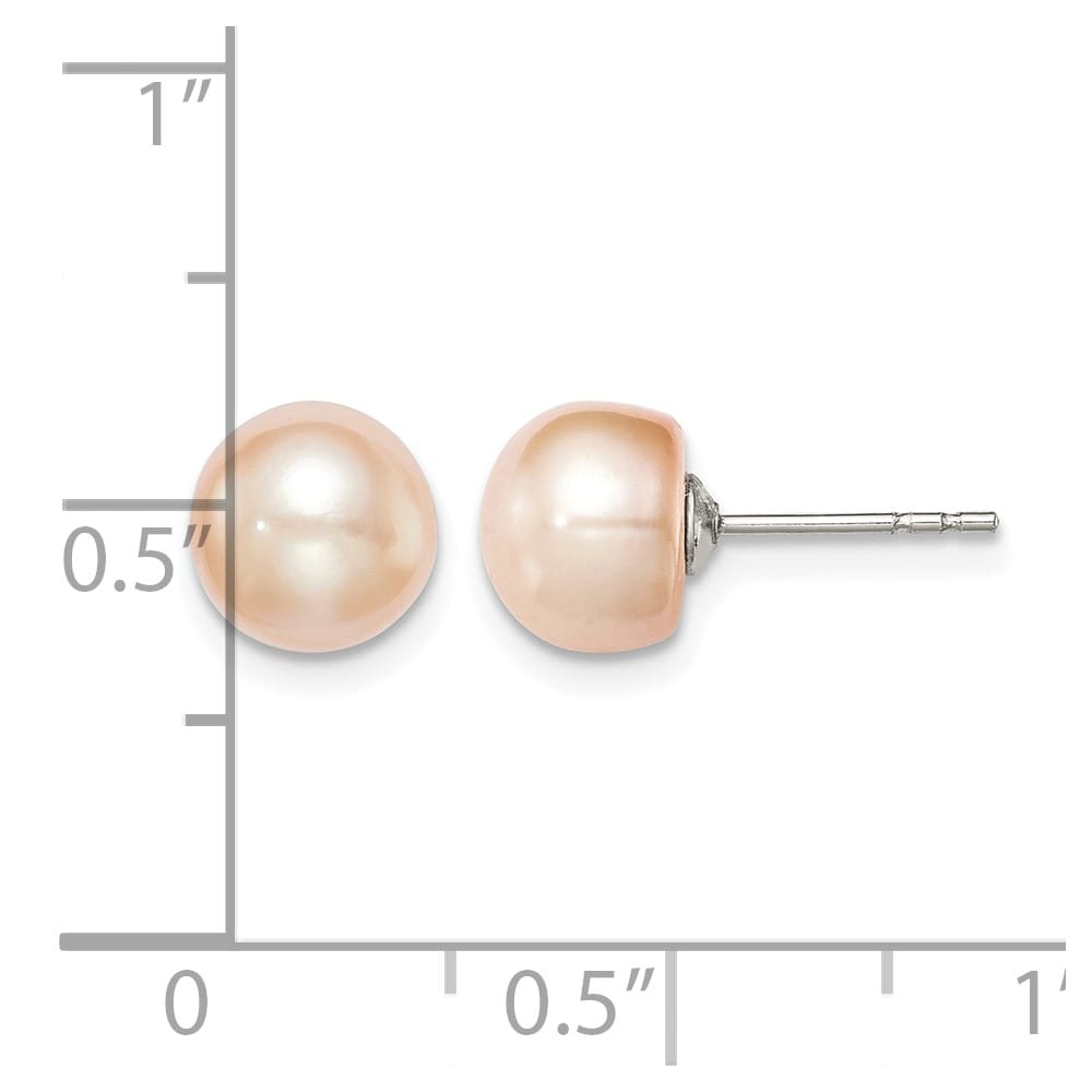 Sterling Silver 7-8mm Pink Button Freshwater Pearl Post Earrings, view 4 of 4