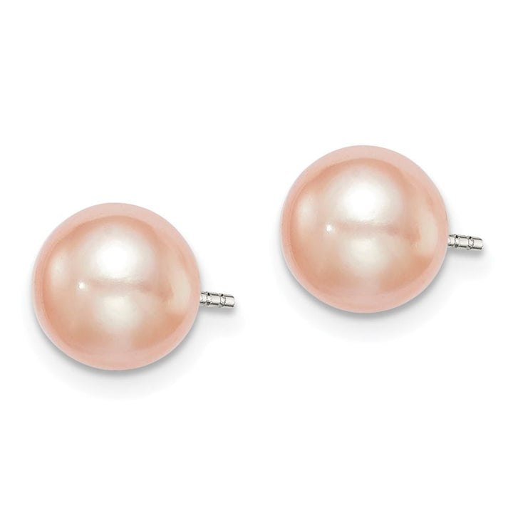 Sterling Silver 7-8mm Pink Button Freshwater Pearl Post Earrings, view 2 of 4