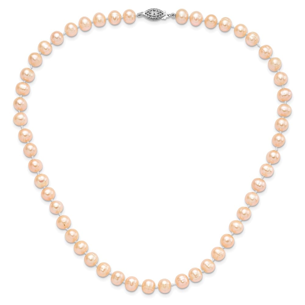 Sterling Silver 7-8mm Pink Near-Round Cultured Pearl 16 inch Necklace