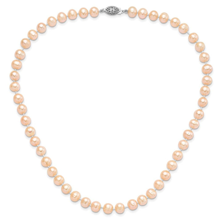 Sterling Silver 7-8mm Pink Near-Round Cultured Pearl 16 inch Necklace