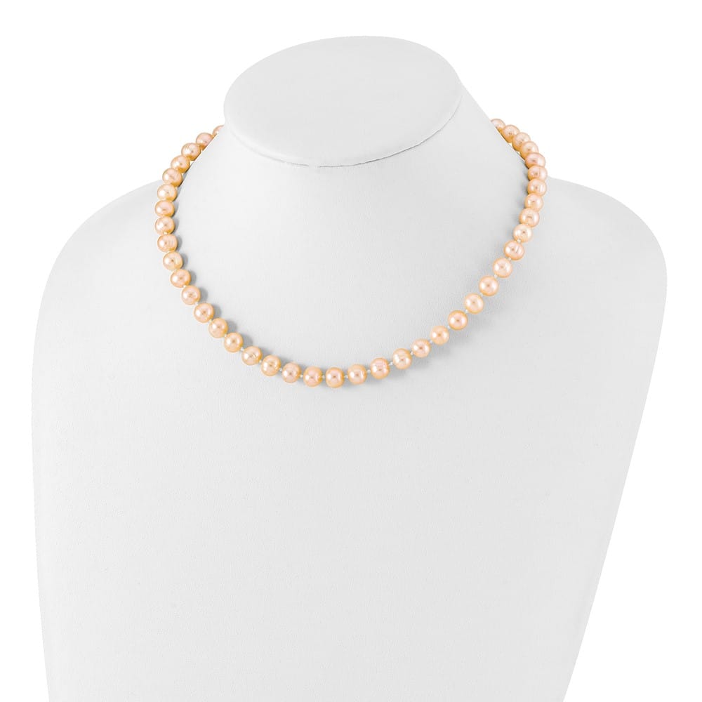 Sterling Silver 7-8mm Pink Near-Round Cultured Pearl 16 inch Necklace
