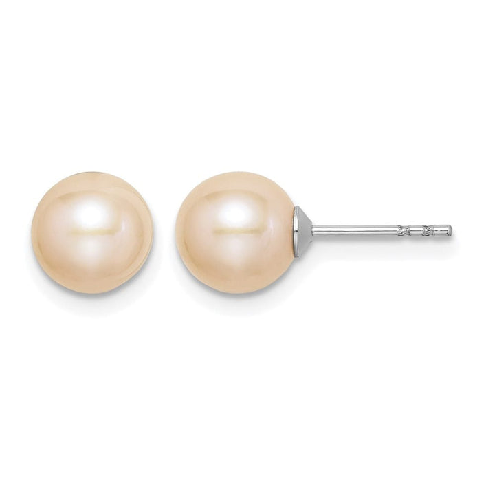 Sterling Silver 7-8mm Pink Round Freshwater Pearl Post Earrings, view 1 of 4