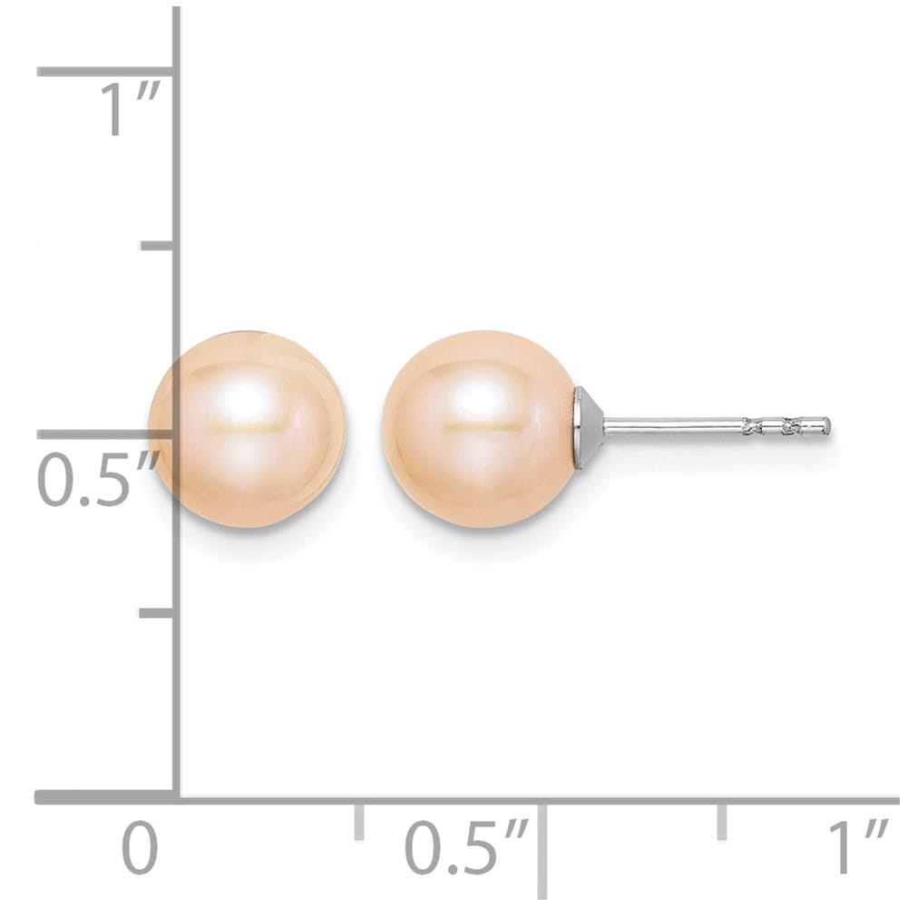 Sterling Silver 7-8mm Pink Round Freshwater Pearl Post Earrings, view 4 of 4