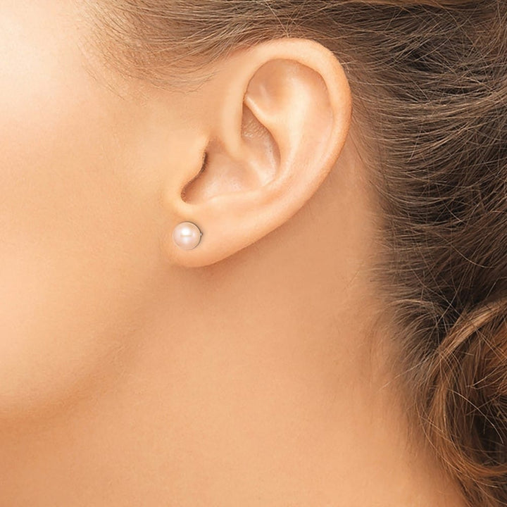 Sterling Silver 7-8mm Pink Round Freshwater Pearl Post Earrings, view 3 of 4