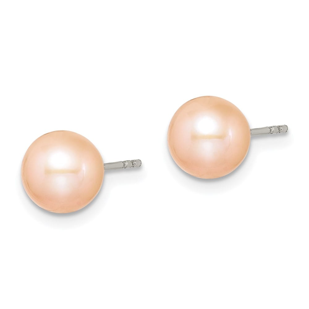 Sterling Silver 7-8mm Pink Round Freshwater Pearl Post Earrings, view 2 of 4