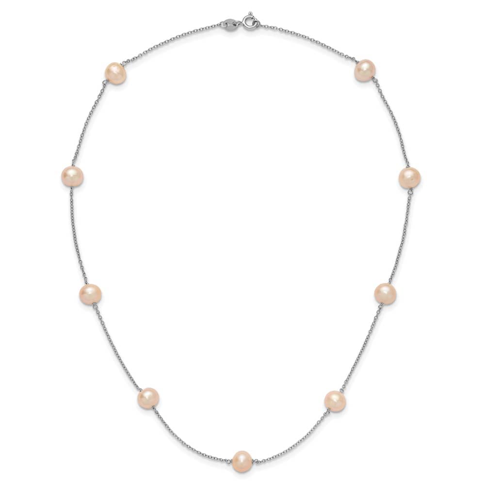 Sterling Silver 7-8mm Pink Semi-Round Cultured Pearl 18 inch Necklace