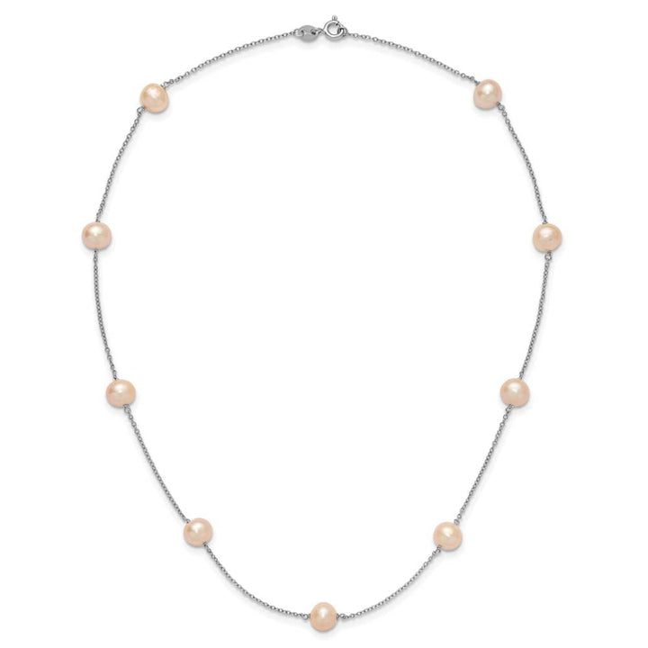 Sterling Silver 7-8mm Pink Semi-Round Cultured Pearl 18 inch Necklace