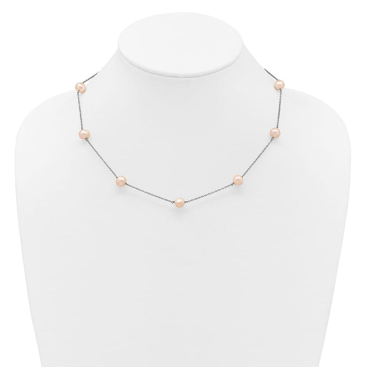 Sterling Silver 7-8mm Pink Semi-Round Cultured Pearl 18 inch Necklace