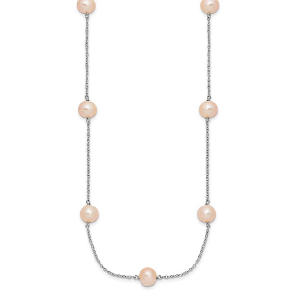 Sterling Silver 7-8mm Pink Semi-Round Cultured Pearl 18 inch Necklace