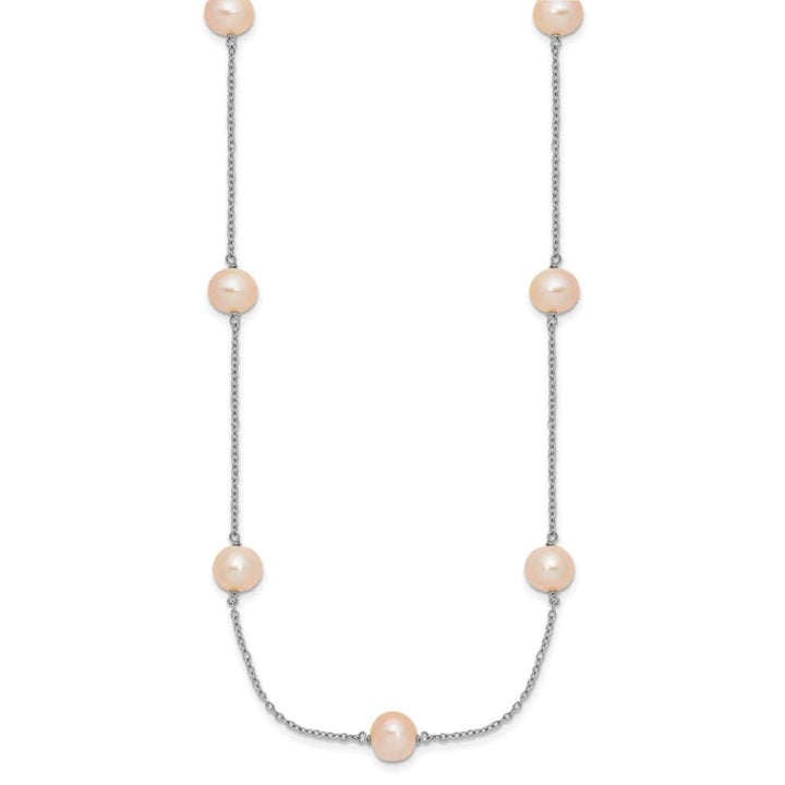 Sterling Silver 7-8mm Pink Semi-Round Cultured Pearl 18 inch Necklace