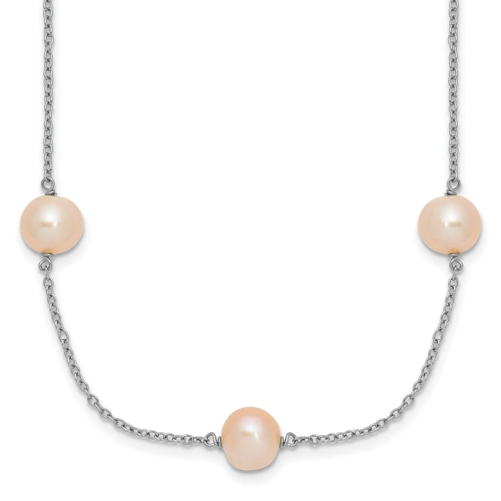 Sterling Silver 7-8mm Pink Semi-Round Cultured Pearl 18 inch Necklace