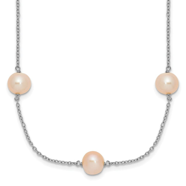 Sterling Silver 7-8mm Pink Semi-Round Cultured Pearl 18 inch Necklace