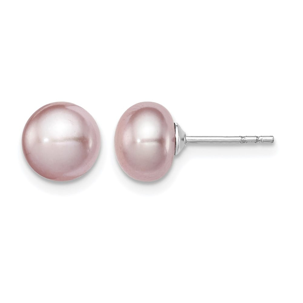 Sterling Silver 7-8mm Purple Button Freshwater Pearl Post Earrings, view 1 of 4