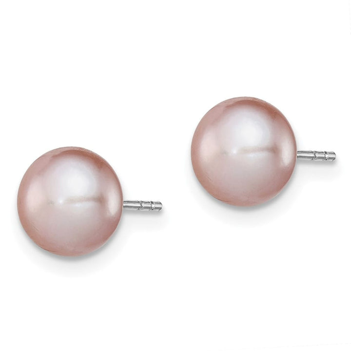 Sterling Silver 7-8mm Purple Button Freshwater Pearl Post Earrings, view 2 of 4