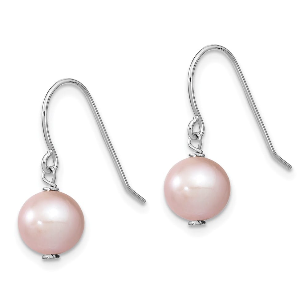 Sterling Silver 7-8mm Purple Semi-Round Pearl Dangle Earrings, view 2 of 4