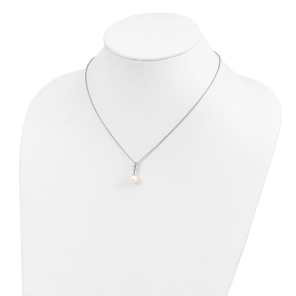 Sterling Silver 7-8mm Teardrop Cultured Pearl and CZ 17 inch Necklace