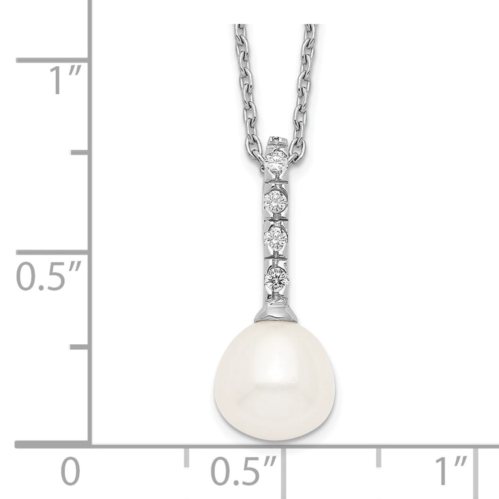 Sterling Silver 7-8mm Teardrop Cultured Pearl and CZ 17 inch Necklace