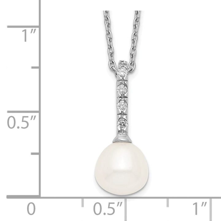 Sterling Silver 7-8mm Teardrop Cultured Pearl and CZ 17 inch Necklace