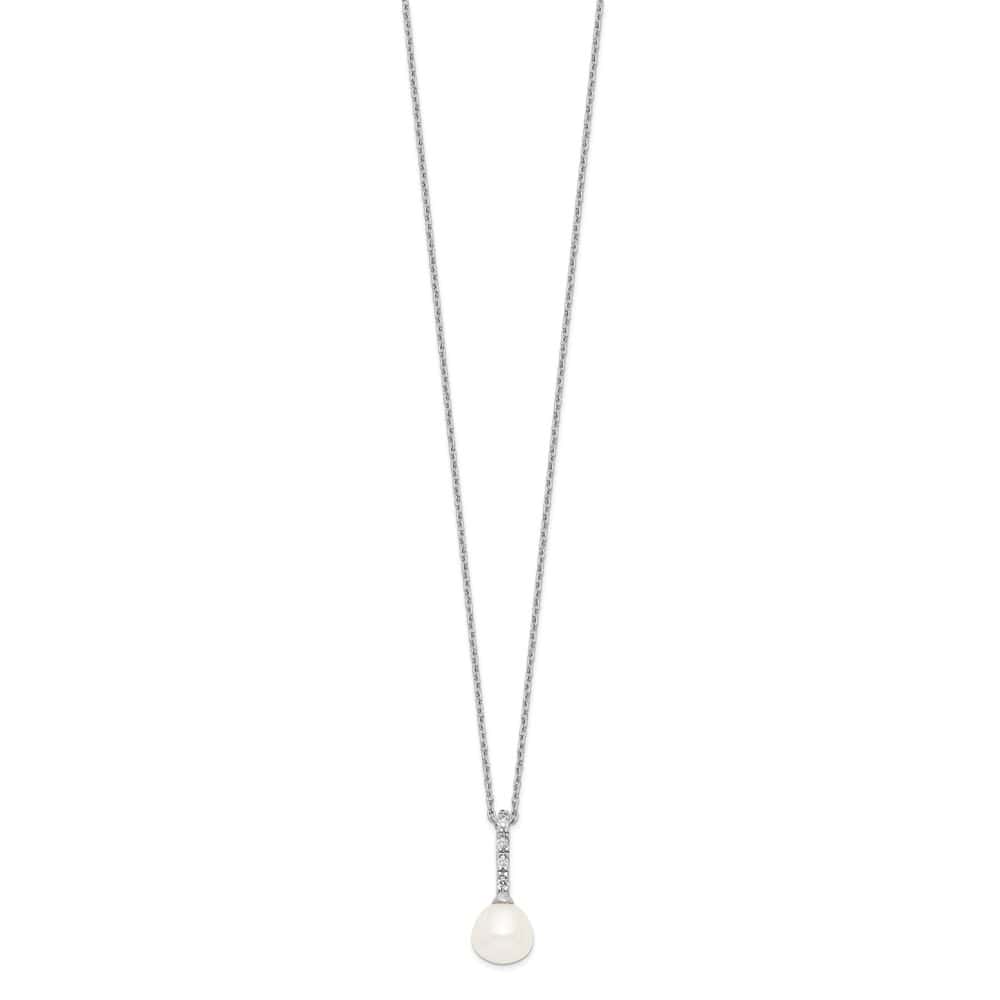 Sterling Silver 7-8mm Teardrop Cultured Pearl and CZ 17 inch Necklace