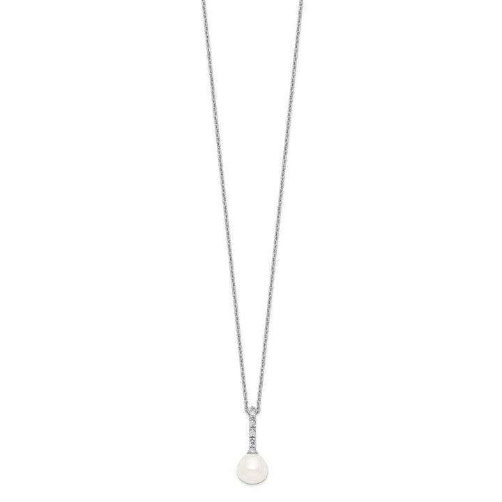 Sterling Silver 7-8mm Teardrop Cultured Pearl and CZ 17 inch Necklace