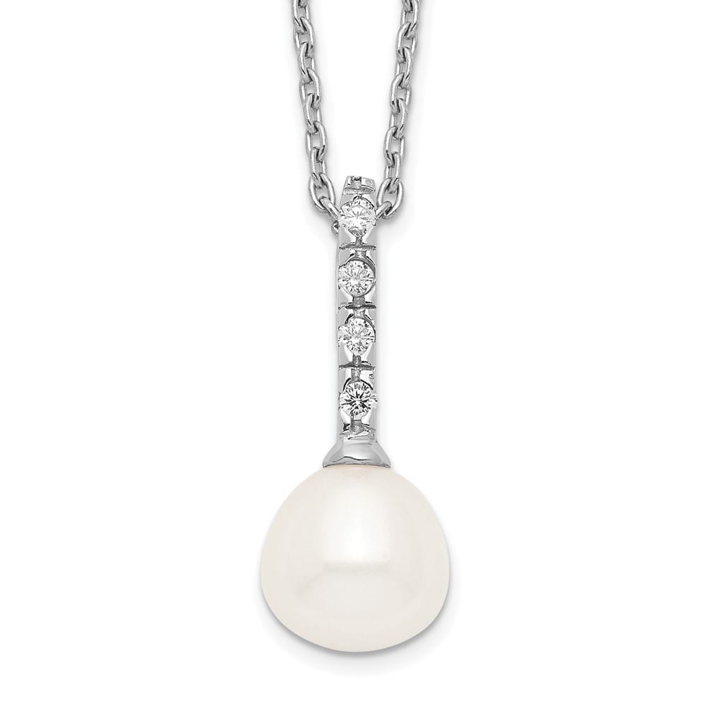 Sterling Silver 7-8mm Teardrop Cultured Pearl and CZ 17 inch Necklace
