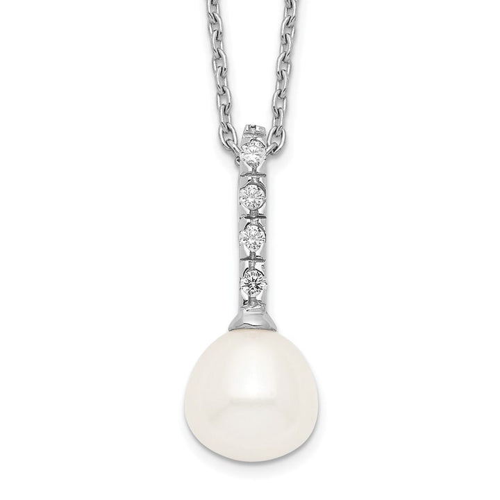 Sterling Silver 7-8mm Teardrop Cultured Pearl and CZ 17 inch Necklace