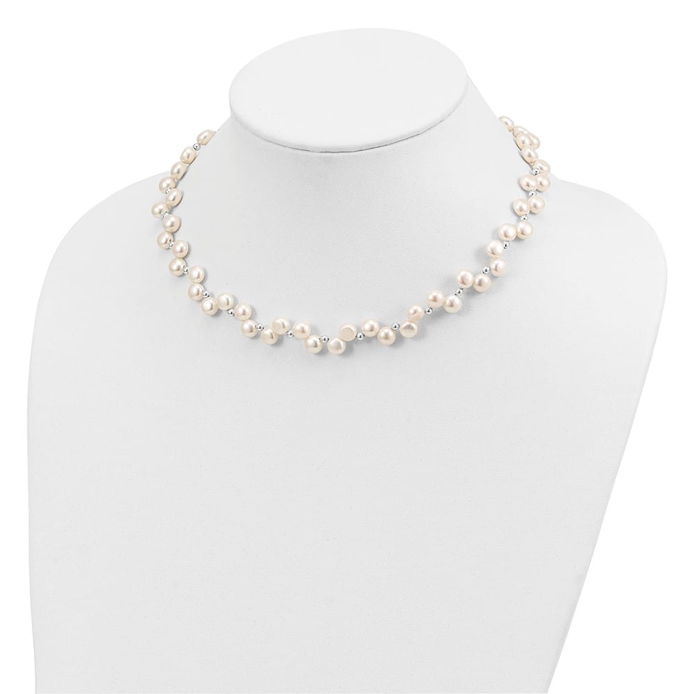Sterling Silver 7-8mm White Button Cultured Pearl 16 inch Necklace