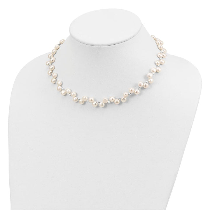 Sterling Silver 7-8mm White Button Cultured Pearl 16 inch Necklace