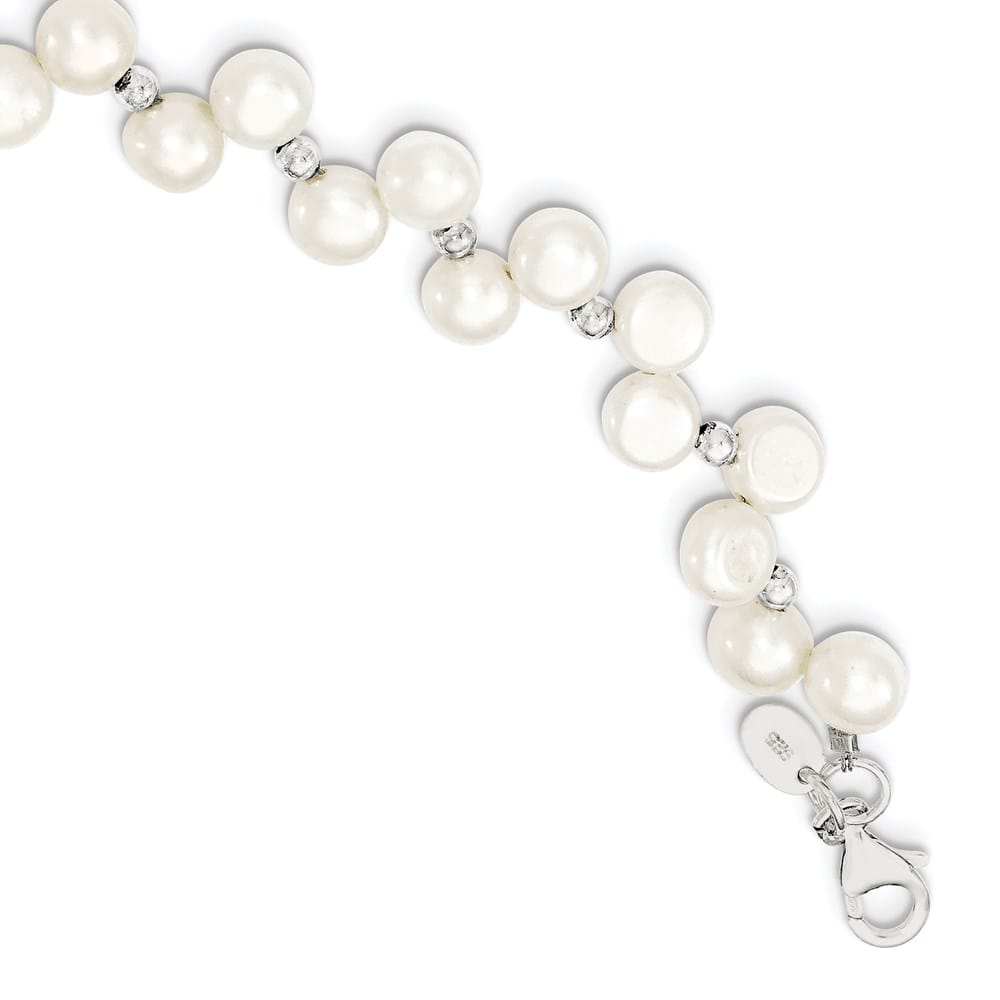 Sterling Silver 7-8mm White Button Cultured Pearl 16 inch Necklace