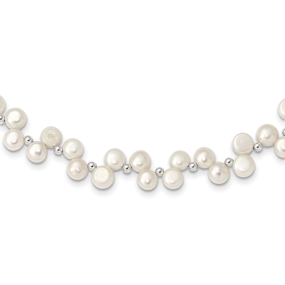 Sterling Silver 7-8mm White Button Cultured Pearl 16 inch Necklace