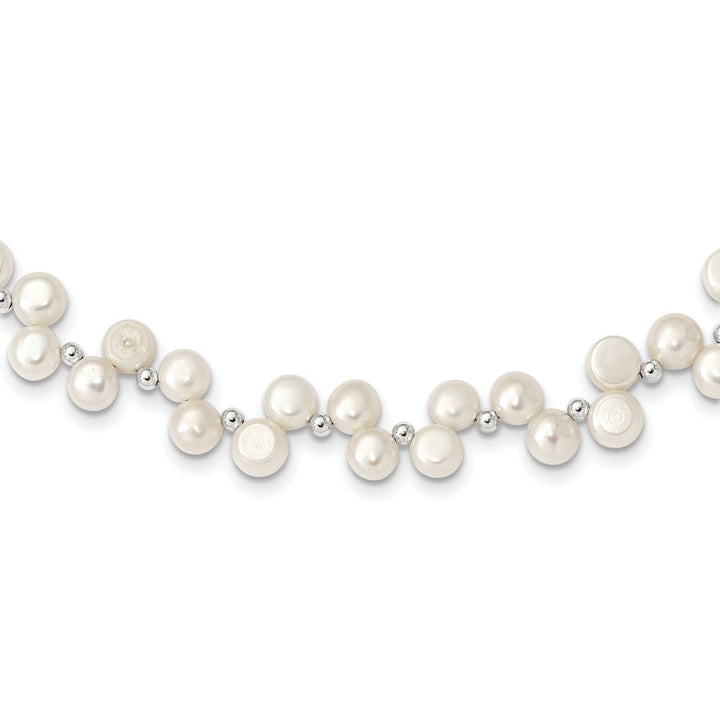 Sterling Silver 7-8mm White Button Cultured Pearl 16 inch Necklace