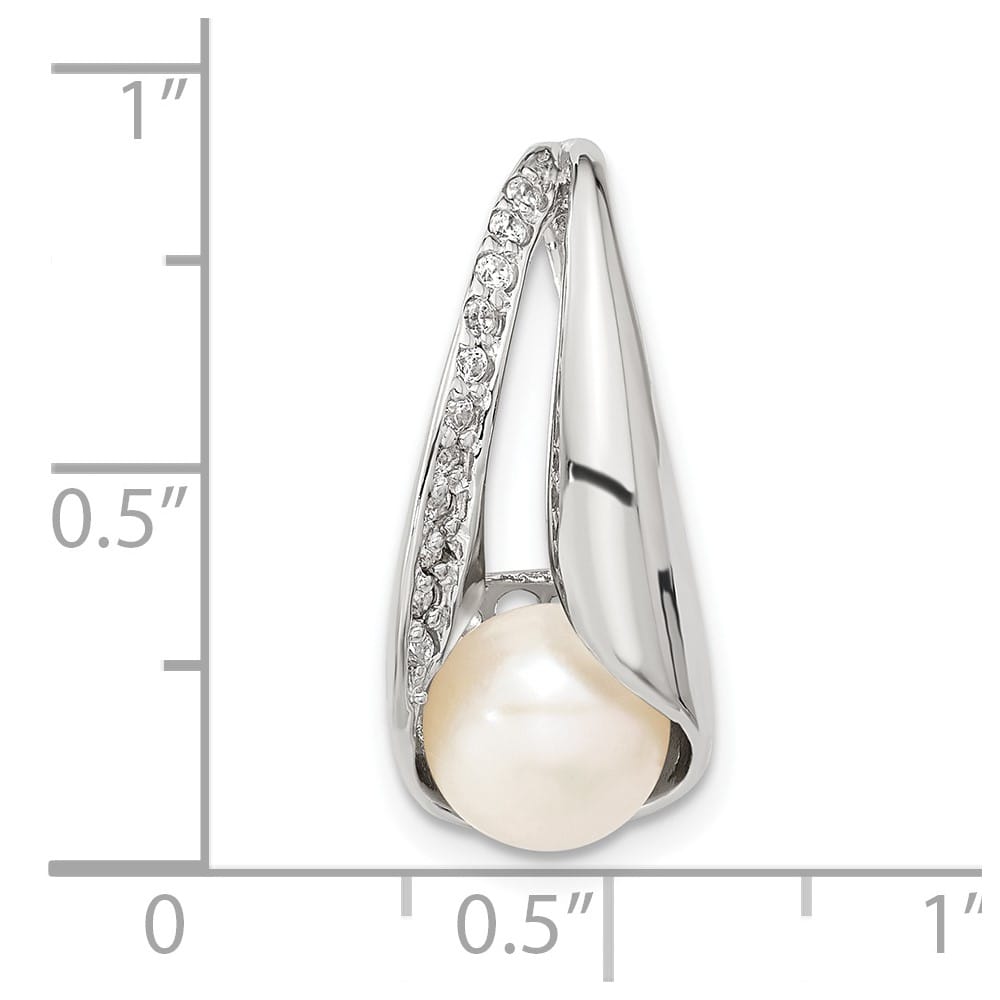 Sterling Silver 7-8mm White Button Cultured Pearl and CZ Pendant