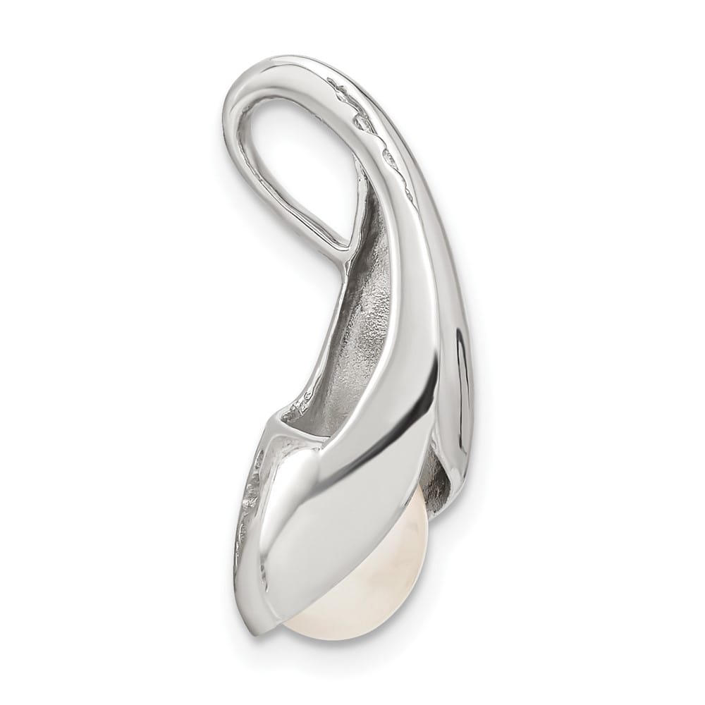Sterling Silver 7-8mm White Button Cultured Pearl and CZ Pendant