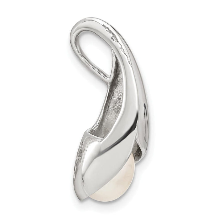 Sterling Silver 7-8mm White Button Cultured Pearl and CZ Pendant